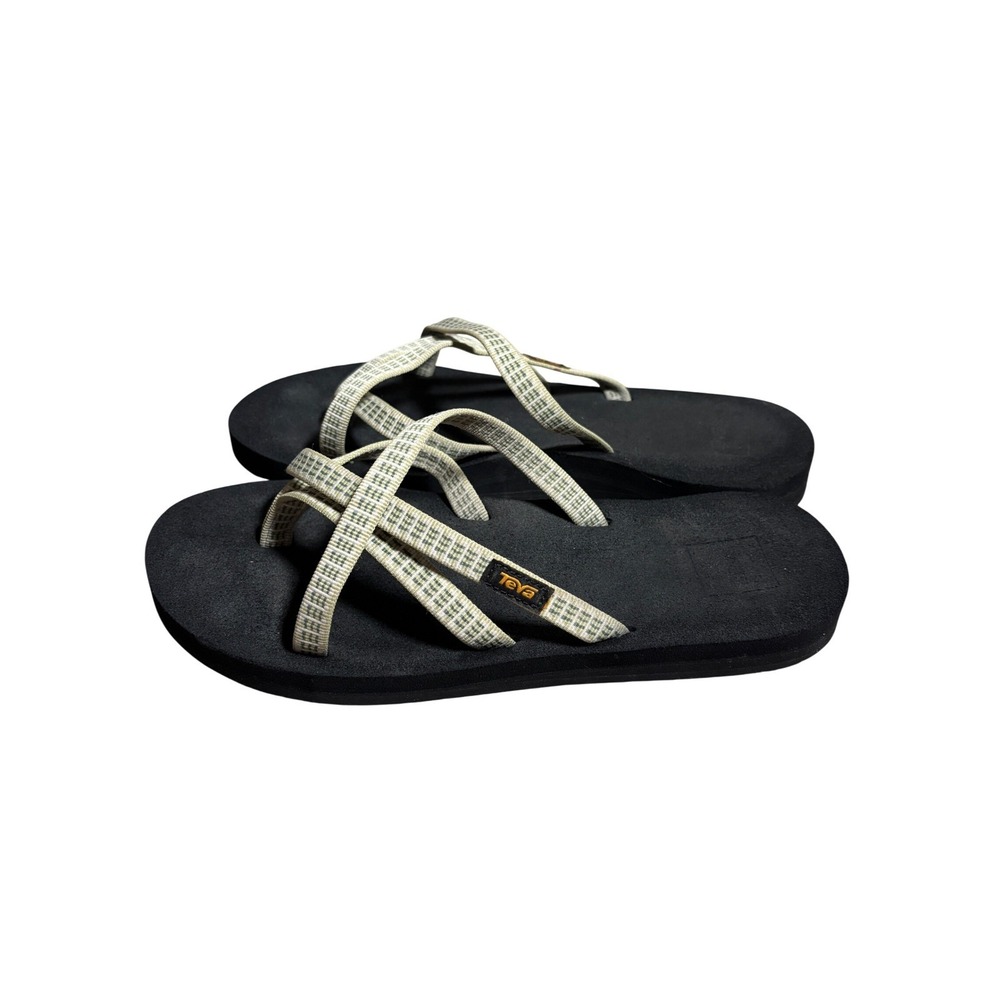 Teva Women 9 Olowahu Olive Green Strappy Mush Flip Flop Sandals Trails Gorpcore